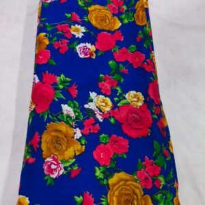 Royal blue floral printed cotton cambric fabric for kurti and dress material in wholesale