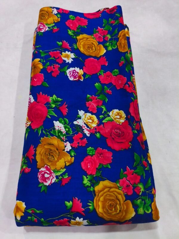 Royal blue floral printed cotton cambric fabric for kurti and dress material in wholesale