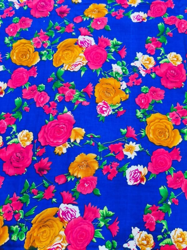 Royal blue floral printed cotton cambric fabric for kurti and dress material in wholesale